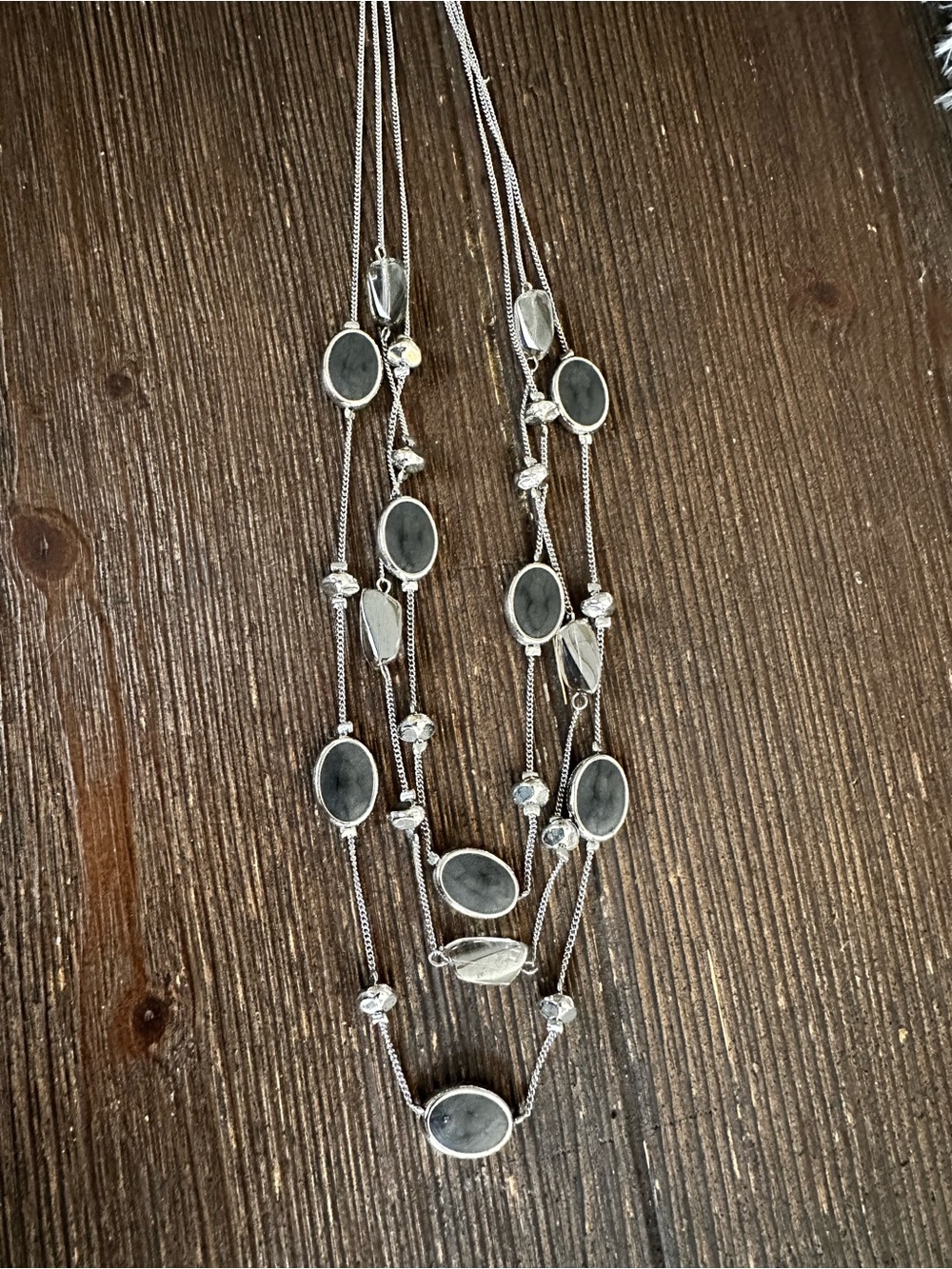 Artisan Silver Multi-Strand Necklace with Gray Stones